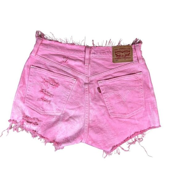 Levi’s 501 Barbie Pink Distressed Frayed Cut Off Shorts - Picture 10 of 12